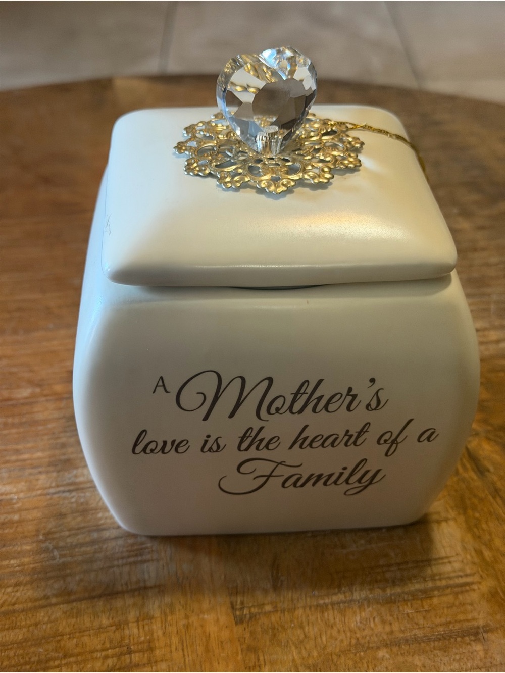 Mother’s Love Is The Heart Of The Family Lidded Ceramic Floral Jar Heart Knob